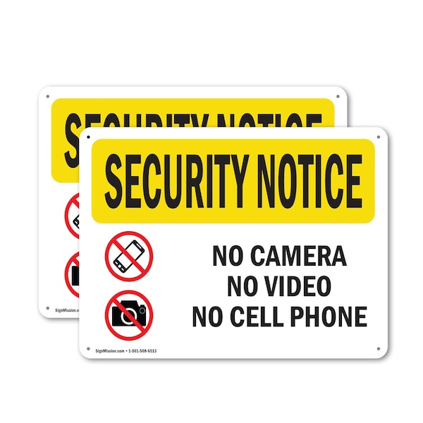 Signmission No Camera No Video No Cell Phone OSHA Security Notice Sign, Plastic, 10in W x 7in L, 2PK OS-2PACK-SN-P-710-L-11580 - main